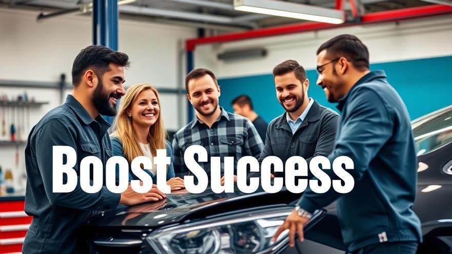 Engaged auto shop team discussing customer loyalty strategies for auto repair success.