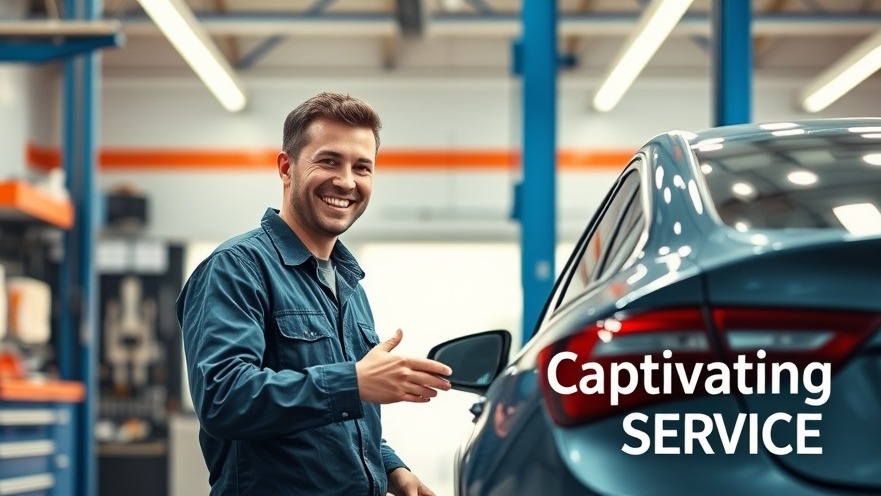 Friendly auto mechanic enhances customer experience in vibrant auto repair shop.