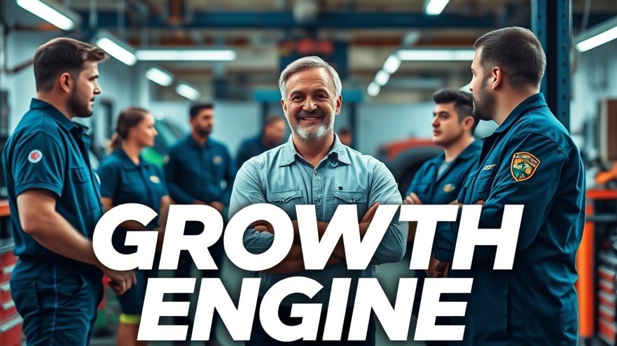 Confident auto repair manager leads diverse team, showcasing innovative growth strategies.