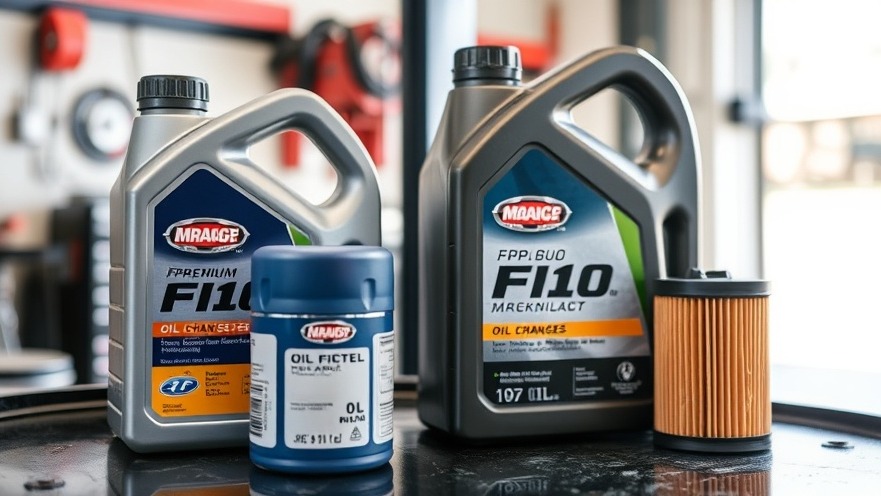 Premium oil and filter setup for a professional oil change in a clean shop.