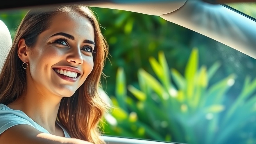 Smiling person admires streak-free car glass after auto visibility boost.