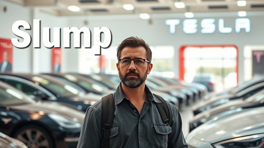 Concerned car owner at Tesla dealership amidst electric vehicle sales slump.