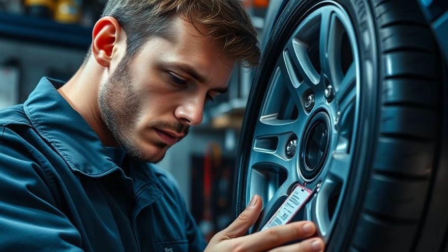 Mechanic examines tire rim to discuss rim damage causes in a vibrant auto shop.