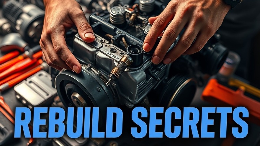 Mechanic assembling VR5 engine parts with vibrant tools; automotive restoration tips.