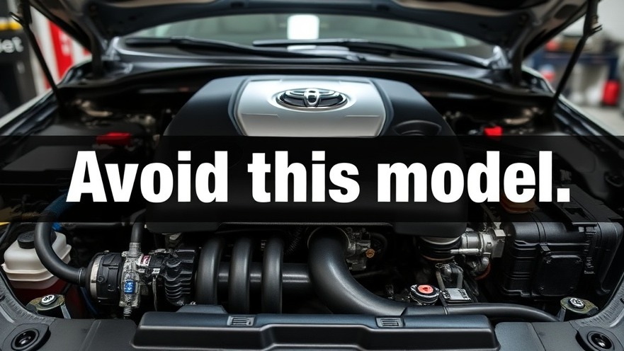 Close-up of a Toyota engine bay with warning overlay about dangerous models and vehicle reliability.
