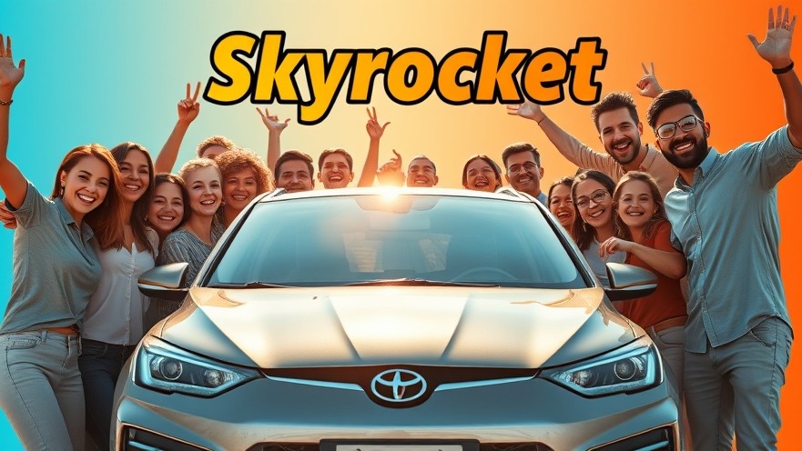 Excited buyers celebrate around a shiny used car, highlighting resale value and reliable vehicles.