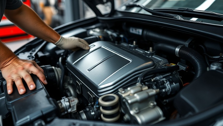 Close-up of a car engine during basic car maintenance, showcasing detailed components.