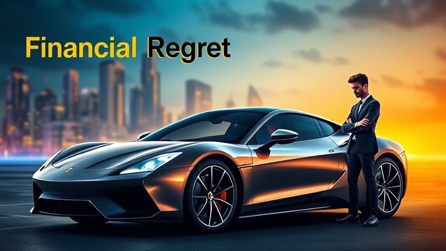 An anxious person beside a luxury car in a vibrant city, symbolizing European car reliability and financial regret.
