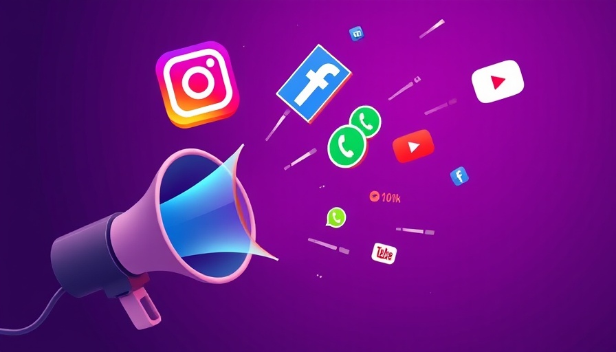 Vibrant megaphone with social media icons for advertising.