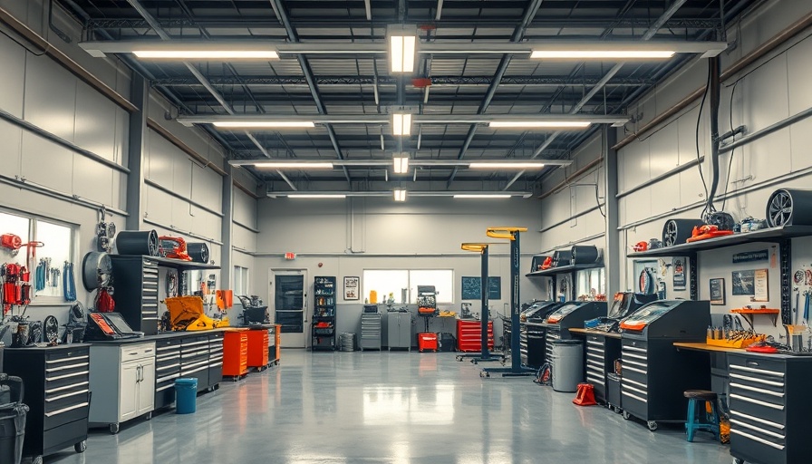 Modern auto repair shop interior with tools and equipment