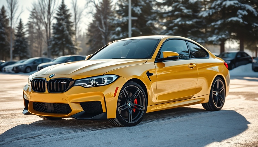 2025 BMW M3 in a snowy parking lot on a sunny day