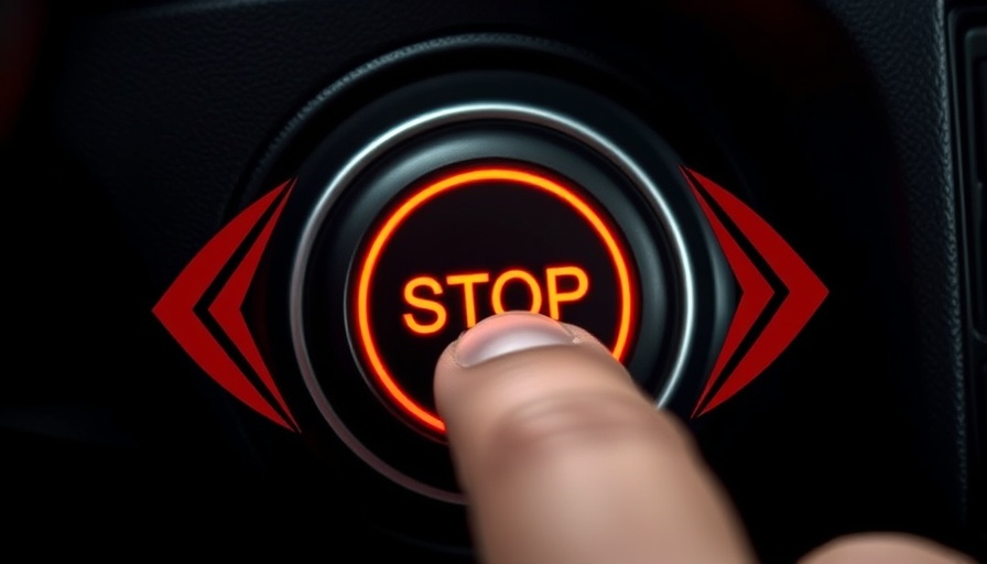 Close-up of pressing engine start button with warning, driving habits that ruin your car.