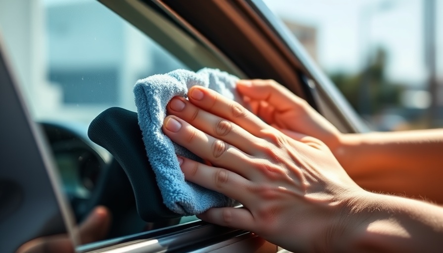 Applying cleaner to remove water spots on cars
