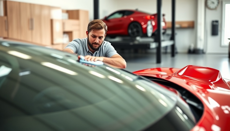 Man waxing red sports car in modern garage, how to wax your car.