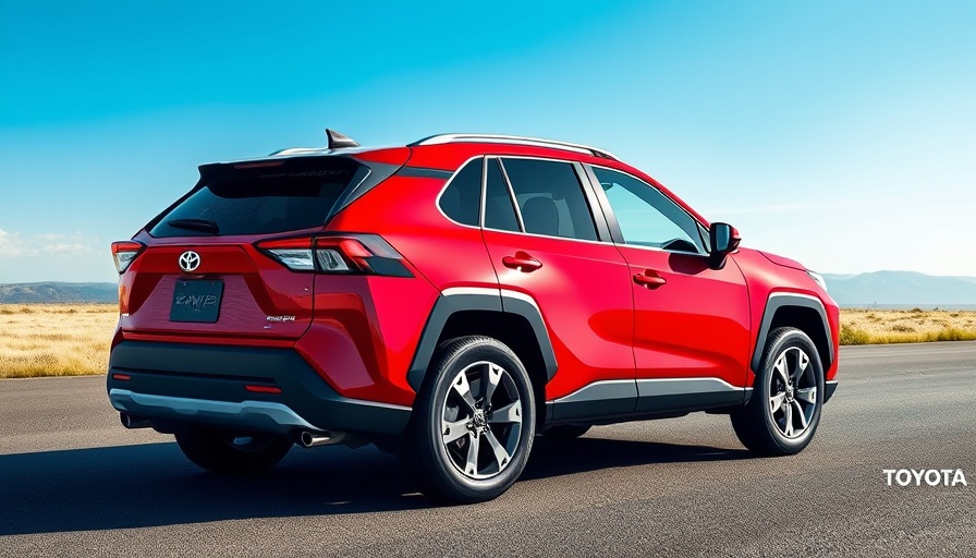Vibrant red 2026 Toyota RAV4 on open road with blue sky.