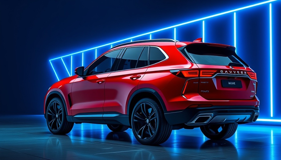 Sleek and reliable red SUV with neon background