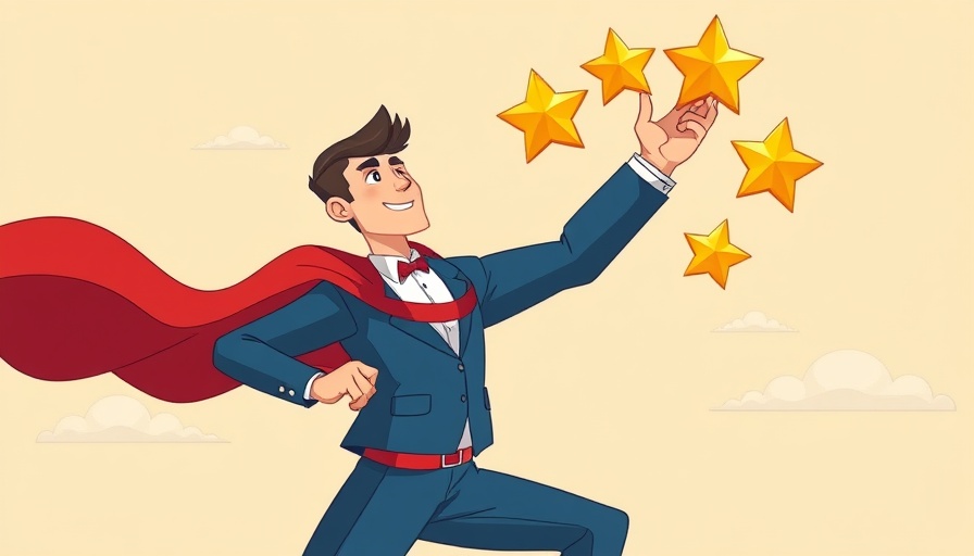 Superhero businessman reaching for stars, reputation experts.