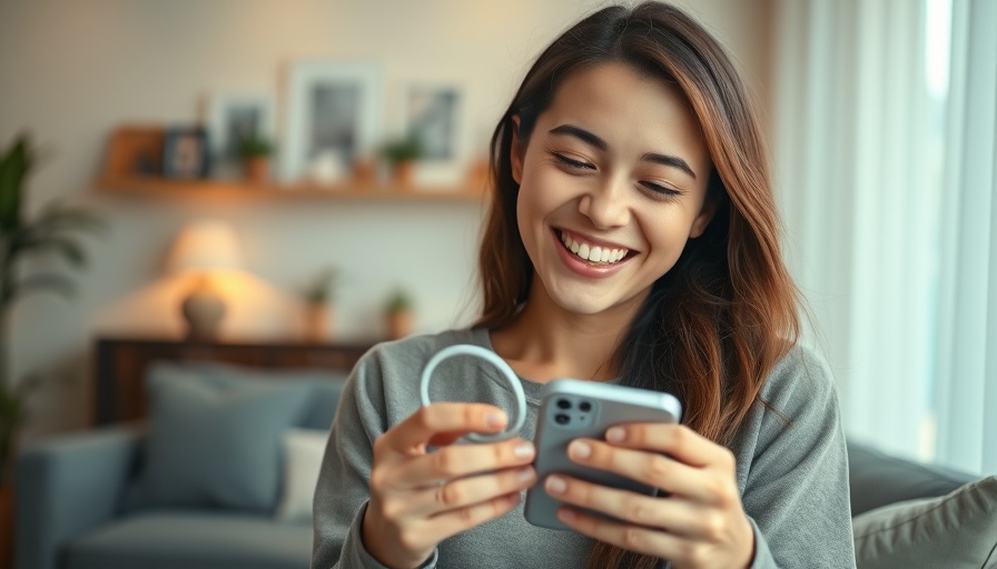 Young woman holding smartphone in modern room, Marketing in 2025