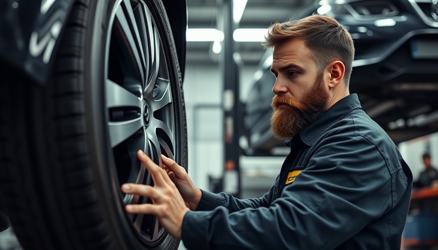 Mechanic operating tire machine in auto shop, highlighting marketing strategies.