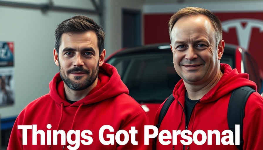 Elon Musk Fired My Wife - Red Tesla with contrasting expressions.