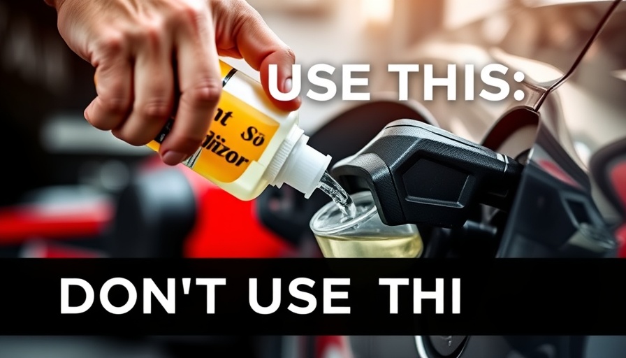 Cautionary image of fuel additive being poured into car.