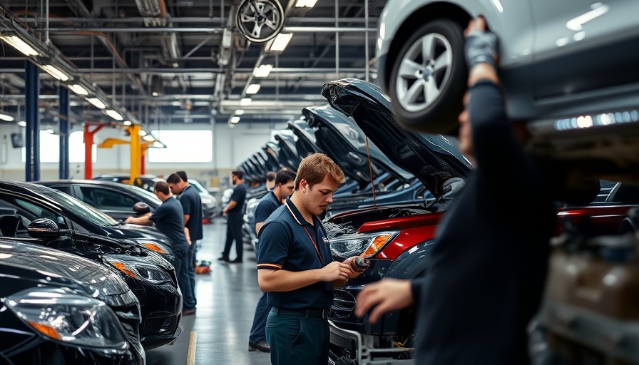 Skilled mechanics in a repair shop focusing on vehicle repairs.