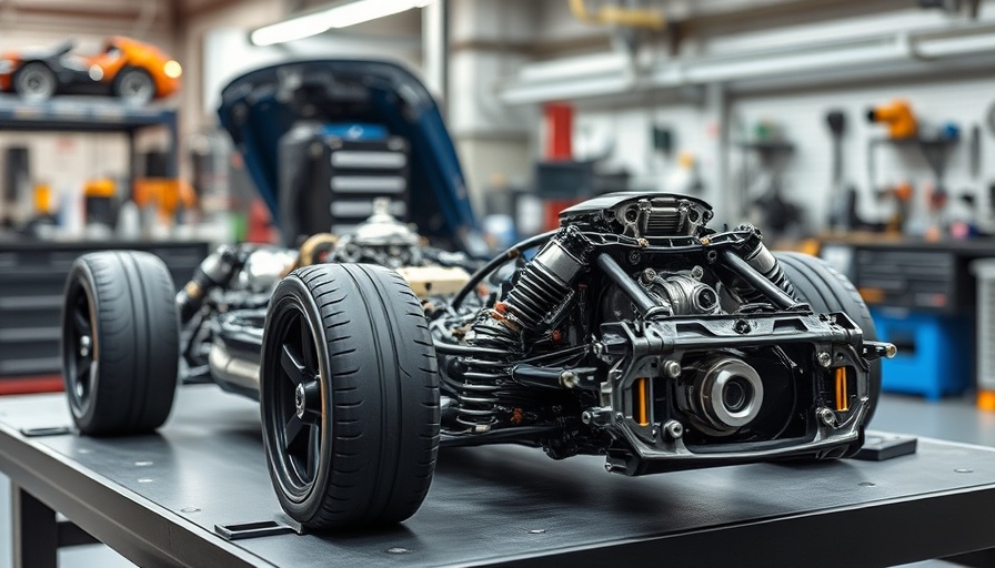 Automotive chassis components on workbench, showcasing ZF Aftermarket TRW Chassis Expansion.