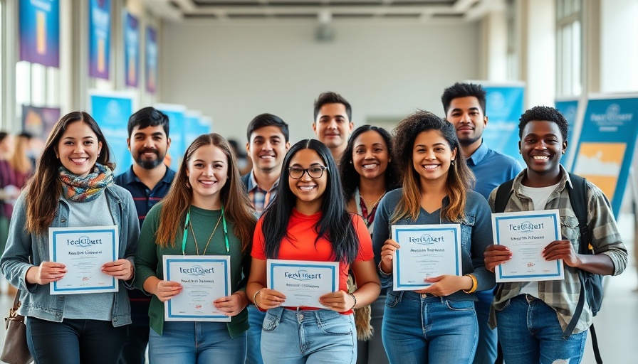 Diverse group of young adults with certificates at 2025 automotive scholarship event.