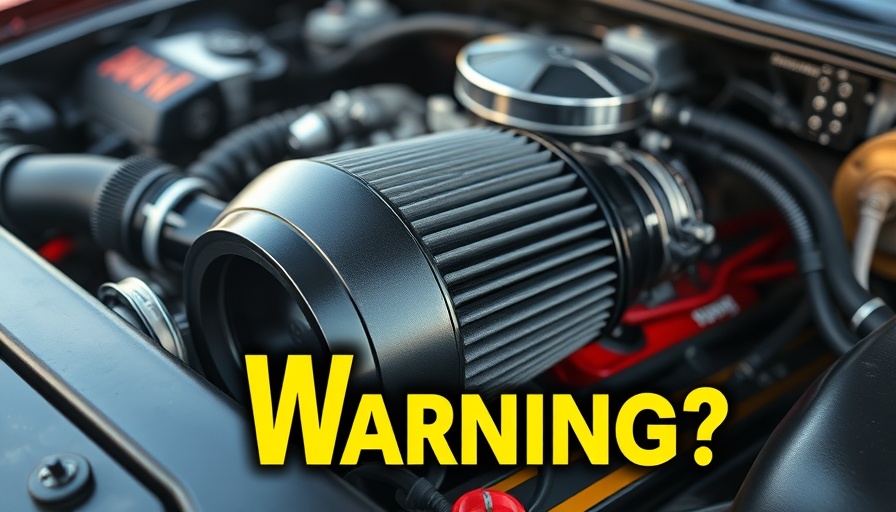 Close-up of car engine warning against modifications with air intake.