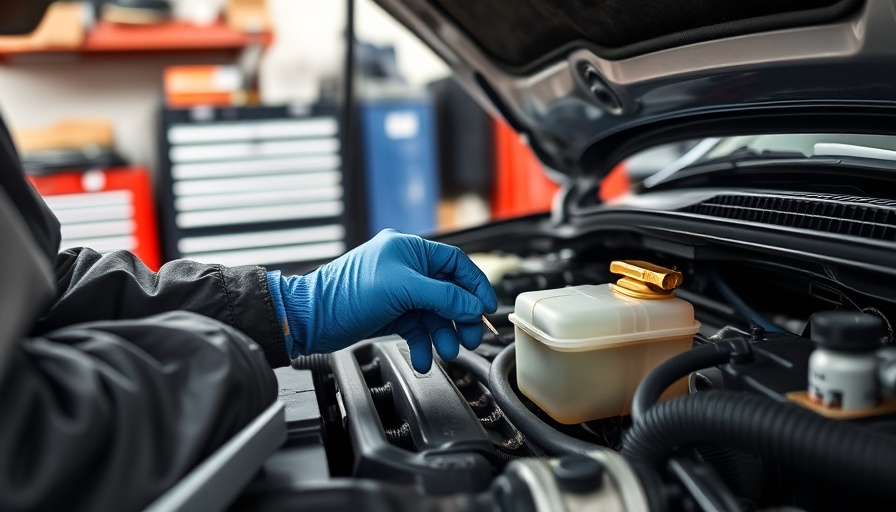 Mechanic inspecting engine for coolant leak in garage.