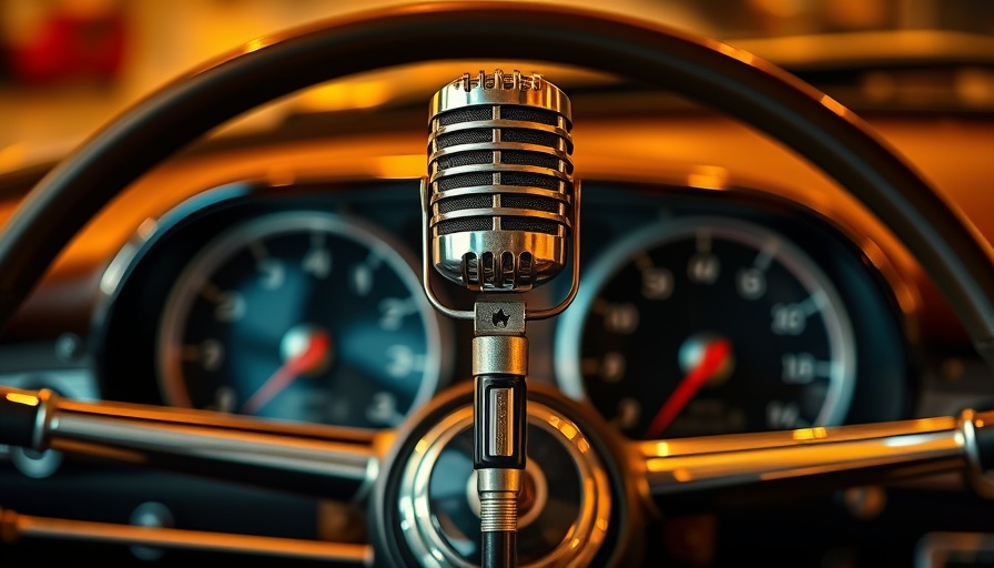 Retro microphone in front of car dashboard, highlighting cost-effective strategies for auto repair shops.