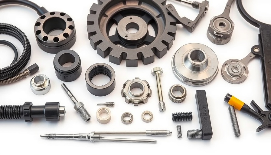 Various automotive repair parts on white background, first-to-market quality.