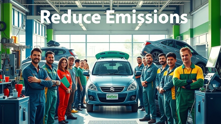 Auto technicians at a modern shop focus on eco-friendly tools for emissions compliance.