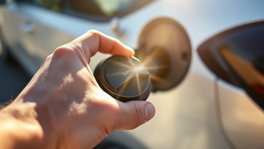 Joyful person holding a clean gas cap, enhancing fuel economy and engine performance.