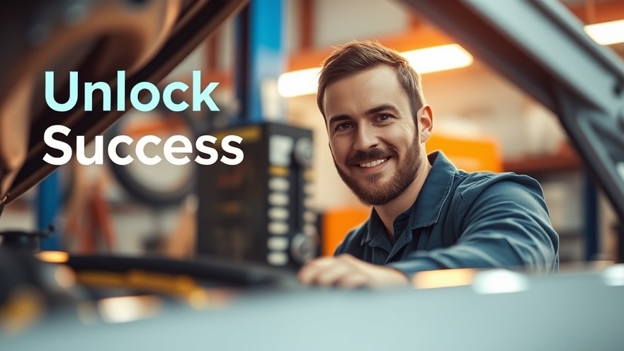 Confident mechanic embodies business philosophy for auto repair success.