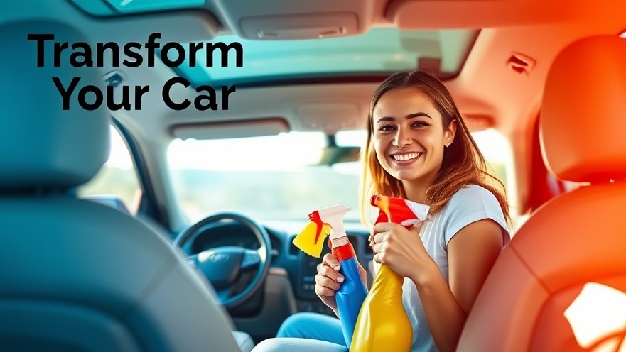 Bright interior of a clean car with a person holding cleaning supplies and 'Transform' text.