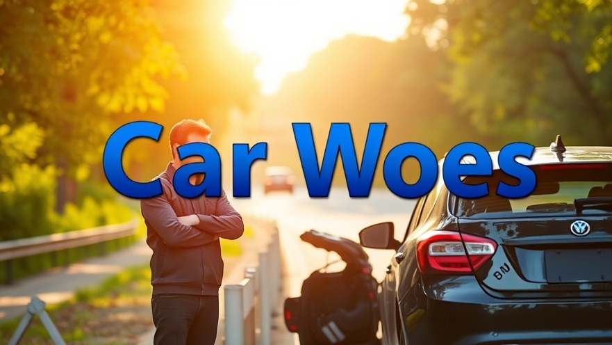 Frustrated car owner beside a broken vehicle, showcasing common car mistakes and maintenance tips.