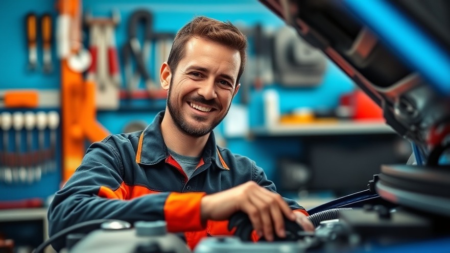 Confident auto mechanic at an organized repair shop, showcasing effective marketing techniques for repair shops.
