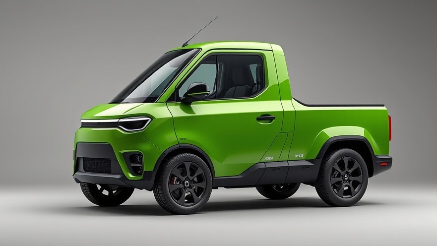Futuristic electric truck in vibrant colors on a gray background, showcasing automotive market trends.