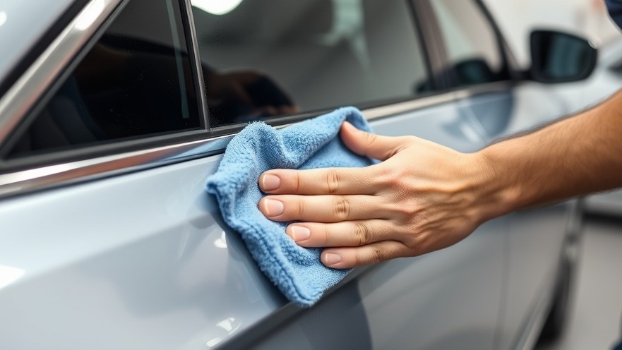 Man using a microfiber cloth for effective water spot removal on a silver car door.