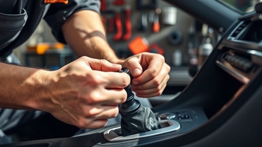 Mechanic performing shifter repair for transmission maintenance in a tidy workspace