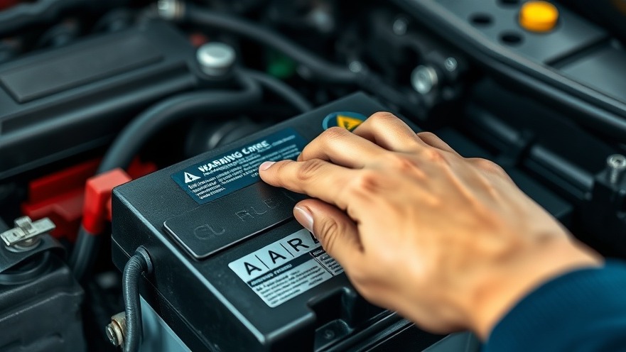 Close-up of hand approaching car battery terminal for car battery maintenance.