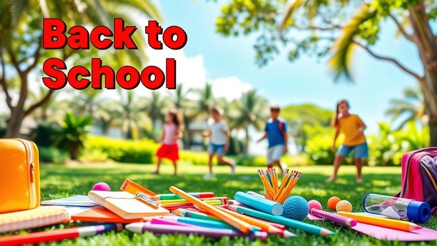 Brightly colored school supplies scattered in a sunny park on Oʻahu, evoking joy.