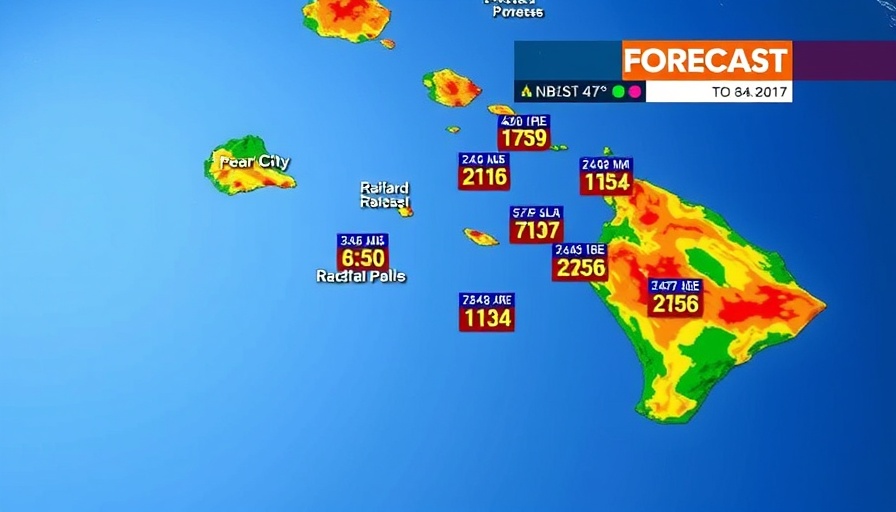 Colorful forecast map showing Pearl City weekend weather
