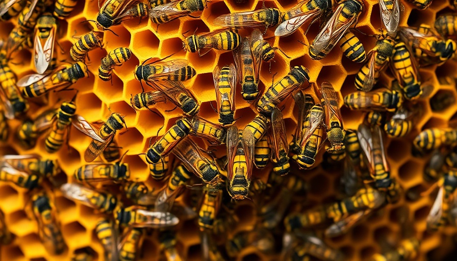 Close-up of wasps on a nest, vibrant and detailed view.