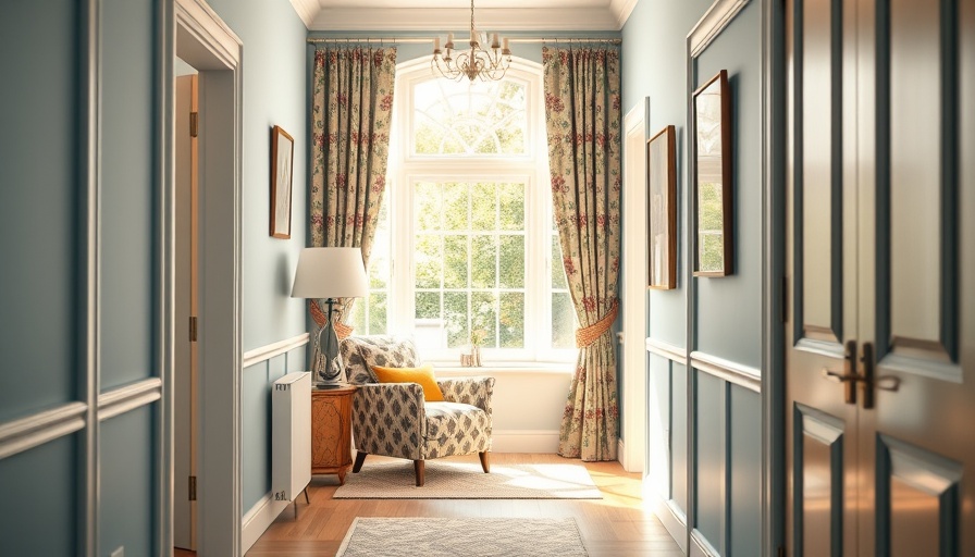 Charming hallway with floral curtains in a hallway design transformation scene.