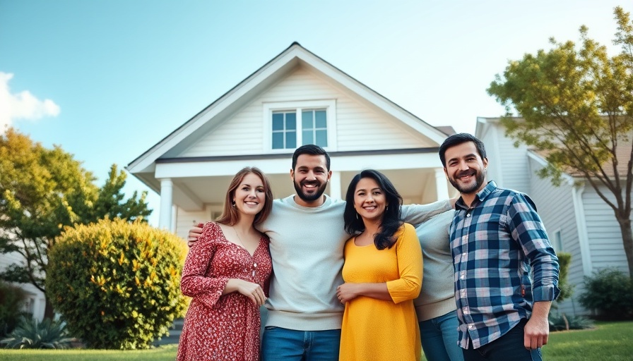 Multigenerational family posing in front of their home
