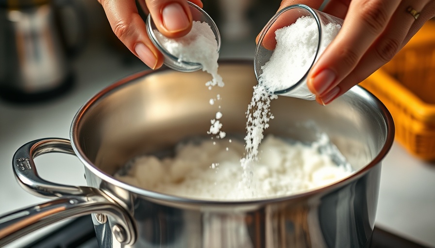 Preparing Haupia coconut dessert recipe, mixing ingredients in saucepan.