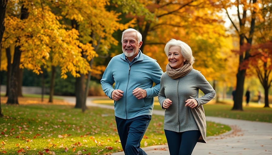 Elderly couple jogging in park, embodying mindset shapes aging.