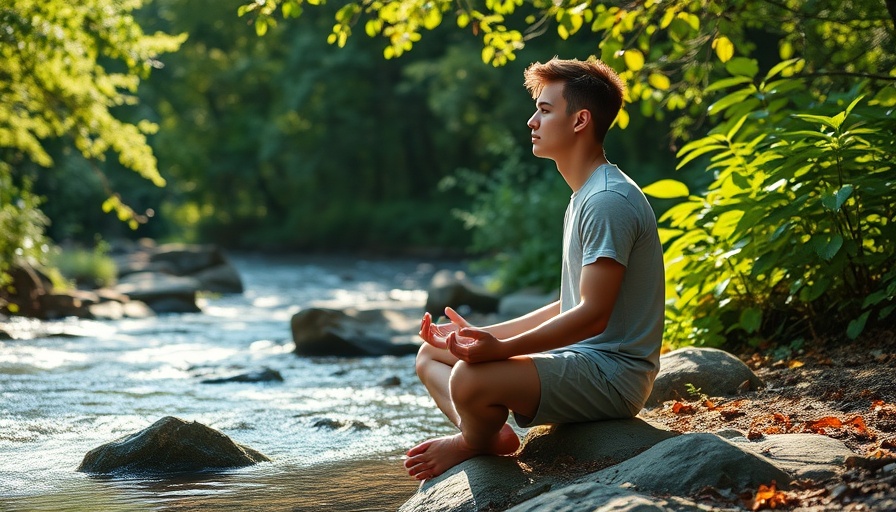 Let go of control and embrace divine flow: a man meditating by a stream.